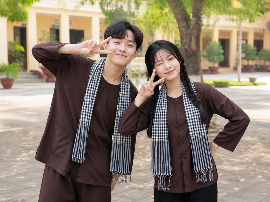 Áo bà ba mộc mạc giản đơn cùng chiếc khăn rằn luôn là sự lựa chọn hàng đầu cho các tiết mục biểu diễn